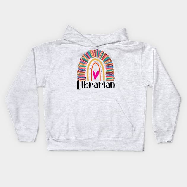 Cute Librarian Rainbow With Books Library Kids Hoodie by White Martian